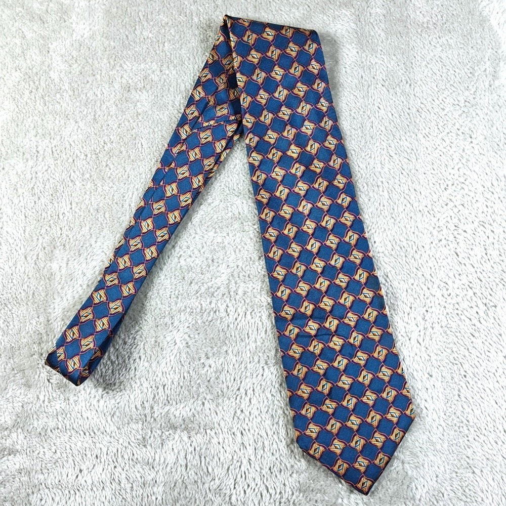 Vintage Christian Dior Monsieur Tie Mens 55.5x3.75 Blue Geometric Logo Luxury